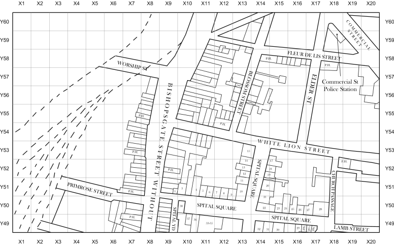 Jack the Ripper map of Spitalfields and Whitechapel 1888 section 1